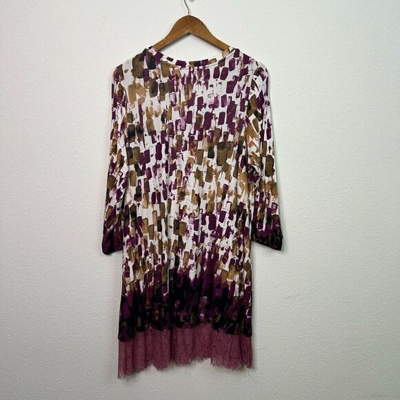 LOGO By Lori Goldstein Multicolor Lace Trim Tunic Rayon Purple Blouse Womens 1X - Picture 9 of 16